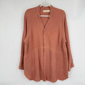 Women's Free People Peach Summer Daydream Buttondown Medium
